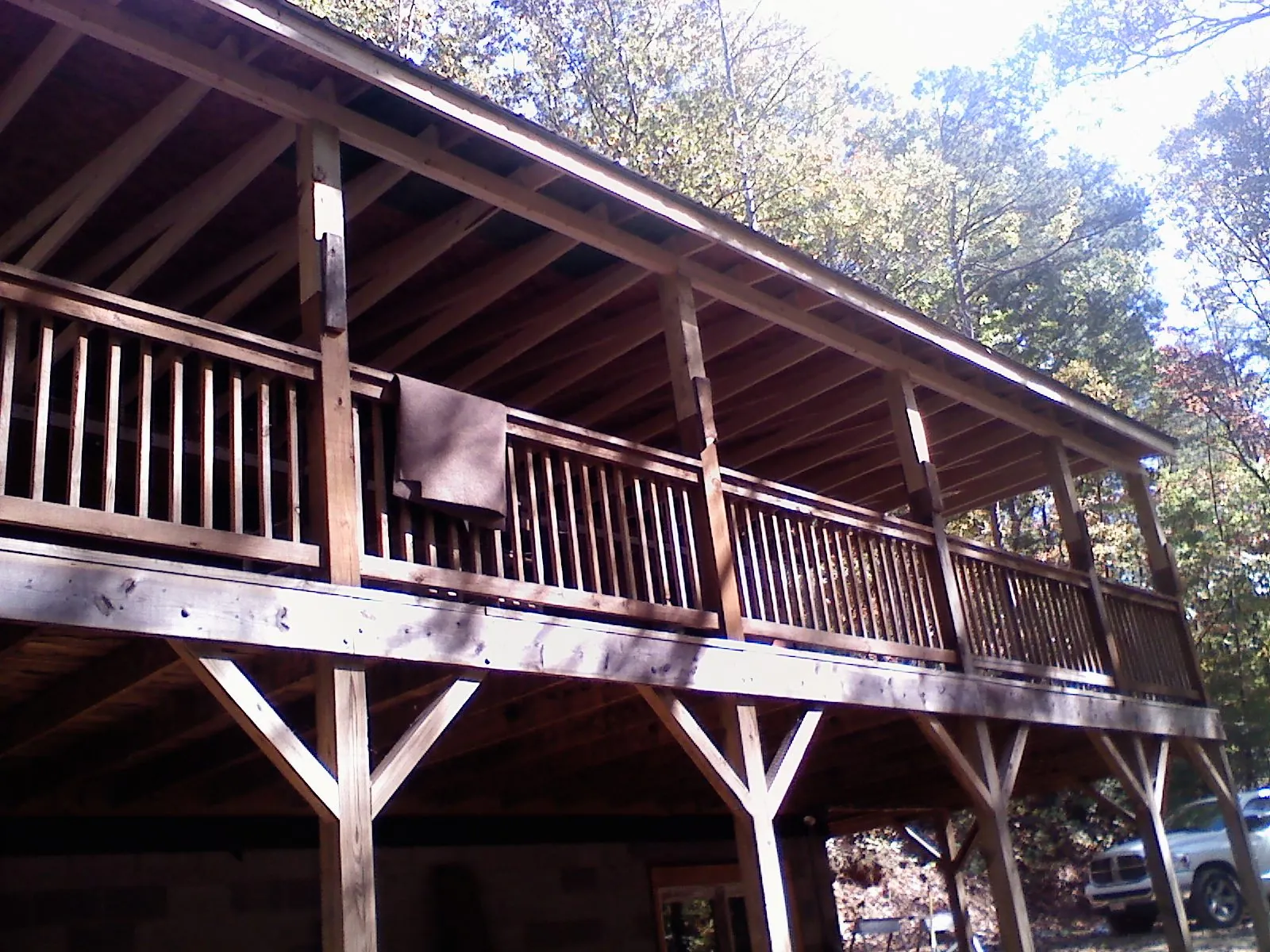 Timber framing under a new elevated porch and deck — Roof Leak Repair in Waynetown by Roofing Brothers